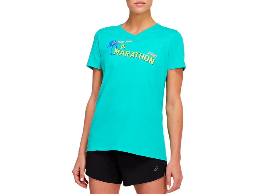 Asics La Marathon V-Neck Short Sleeve Sea Glass