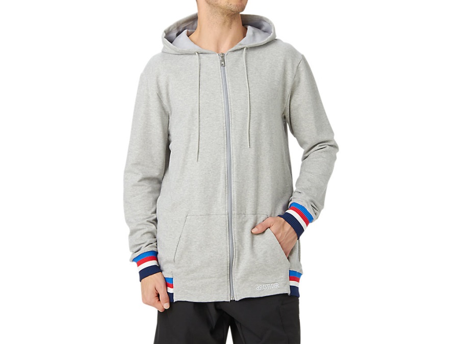 Asics Men's Logo Sweat Full Zip Hoodie Mid Grey Heather