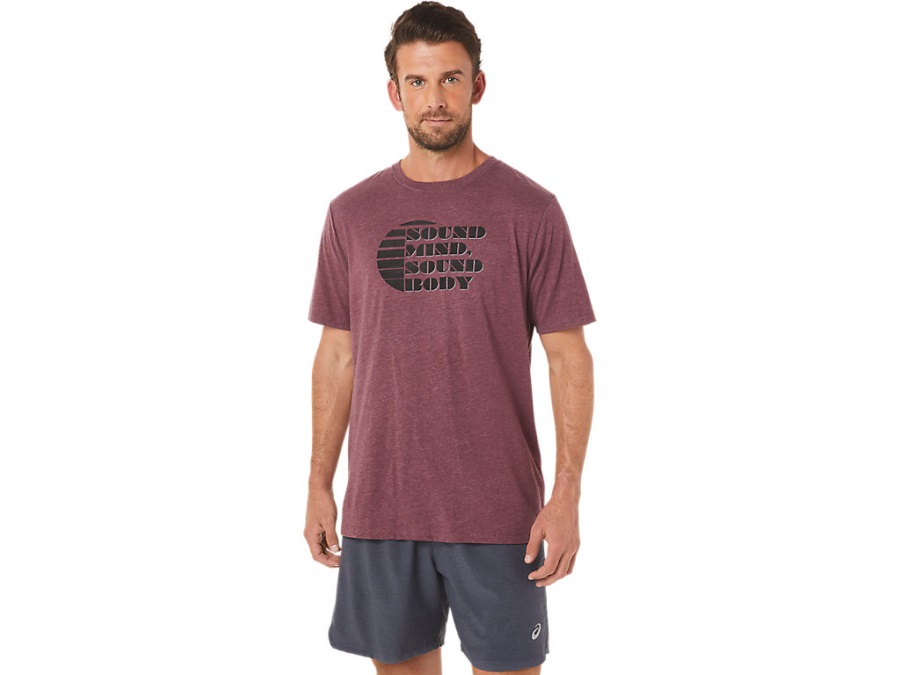 Asics Men's Short Sleeve Rise Slogan Tee Deep Mars Heather