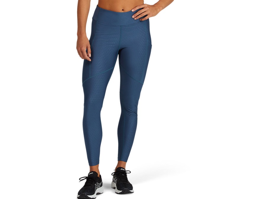 Asics Women's Core Print Tight Magnetic Blue Flash Coral