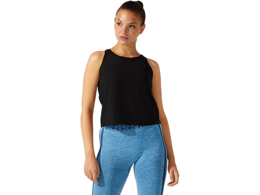 Asics Women's Cropped Asics Logo Jacquard Tank Performance Black