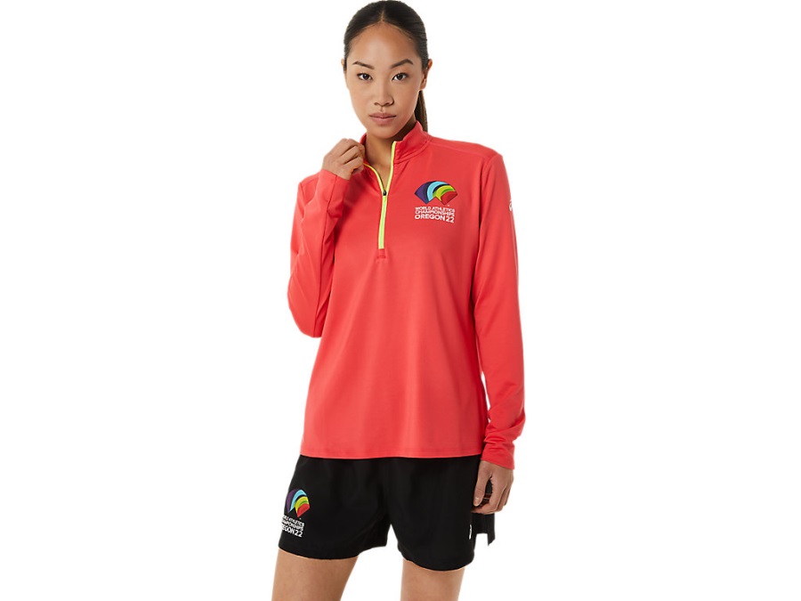 Asics Women's Ready Set Half Zip Wch Light RedSafety Yellow