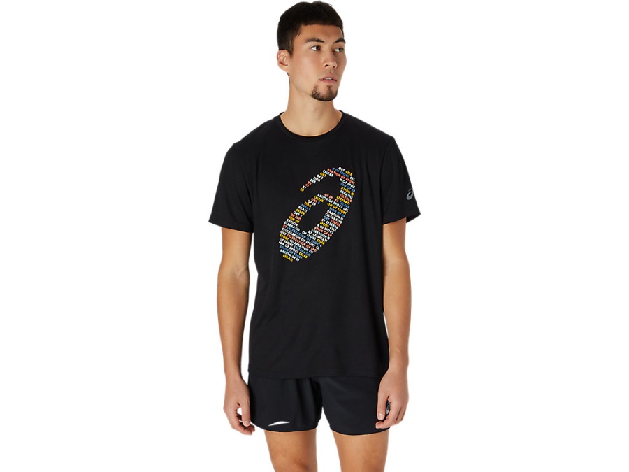 Logo Print Short Sleeve Top Asics Performance Black