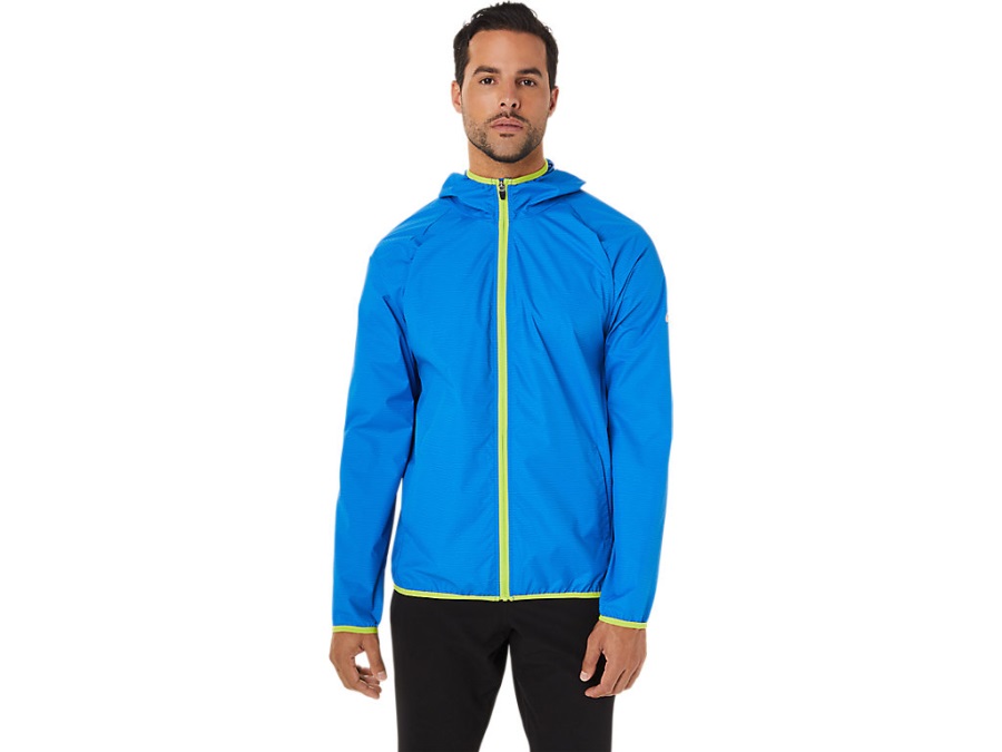 Men's Packable Jacket Asics Electric Blue Spacedye Lime Zest