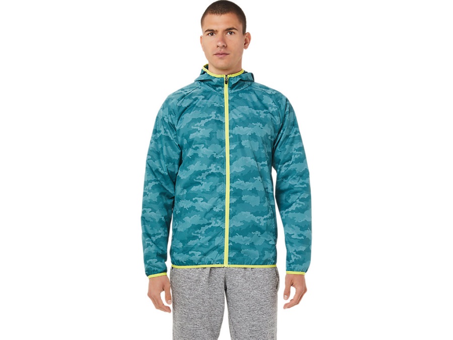 Men's Packable Jacket Asics Misty Pine Print Sour Yuzu