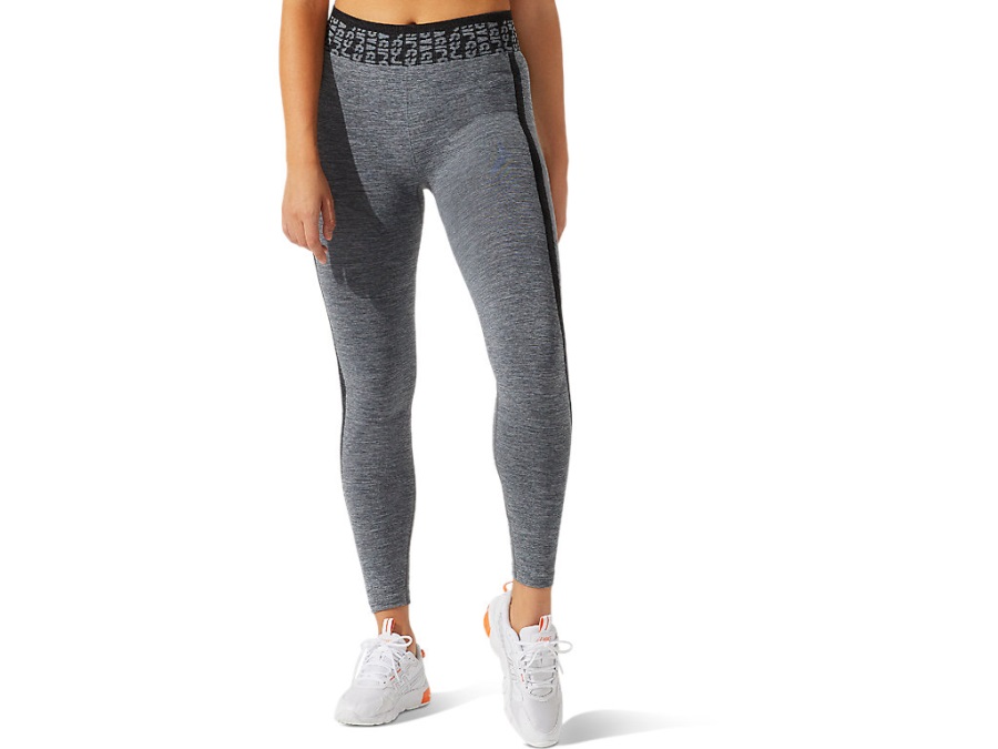 Women's Cropped Asics Logo Seamless Tight Asics Performance Black Graphite Grey
